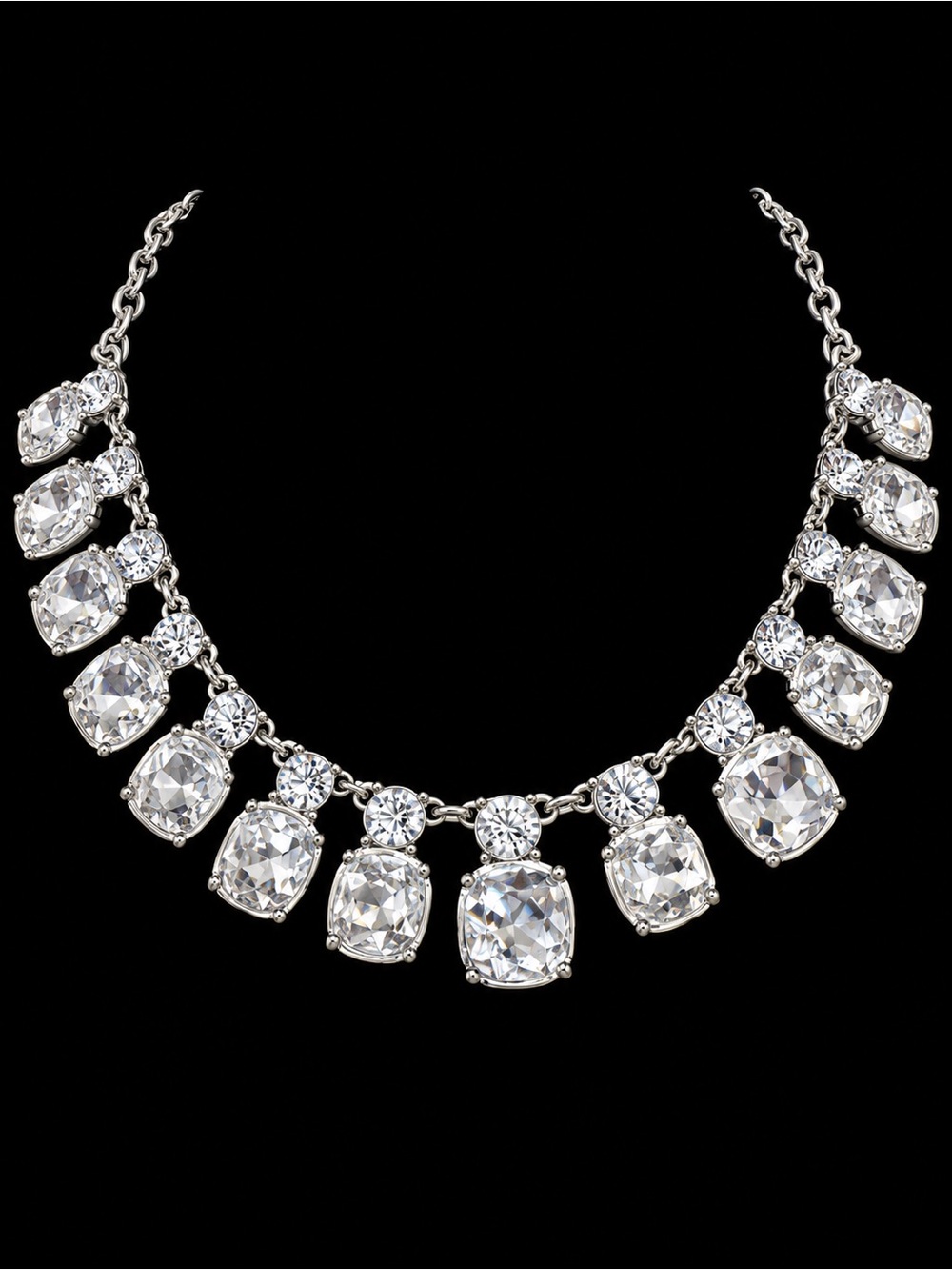 Crystal Statement Necklace - Silver Clear Stones